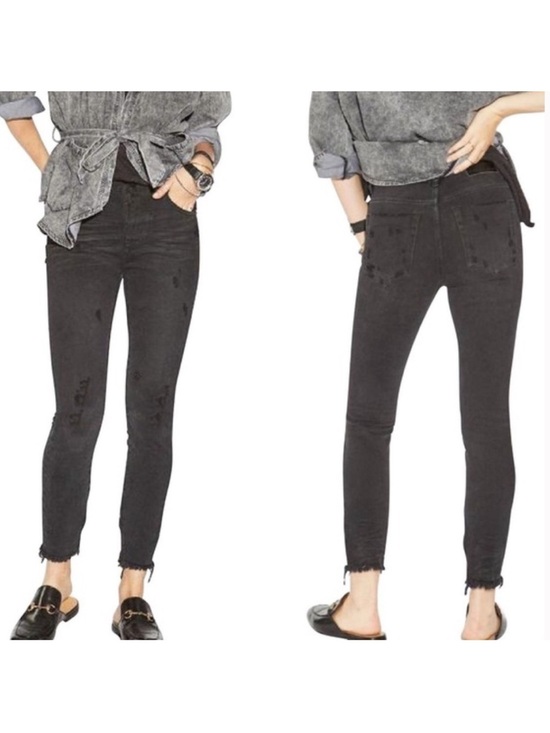 One Teaspoon Denim - One Teaspoon Freebirds High Rise Skinny Jeans Black Distressed Raw Hem 24 NWT